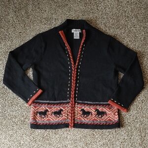 VTG Timberlea Horse Cardigan Black Western Style Sweater Women's Size M